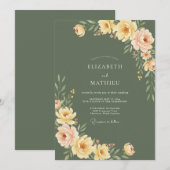 Olive Peach Botanical Rustic Wedding 招待状 (正面/裏面)