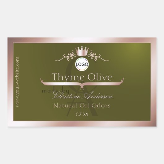 Olive Product Label Rose Gold Frame Logo Monogram 長方形シール (正面)