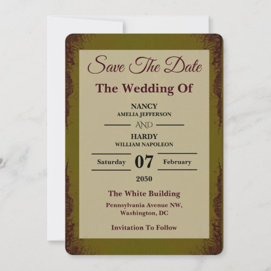 Olive Rust Earthy Wedding Save The Date セーブザデート (正面)