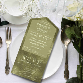 Olive Sage Greenきらめくライン背景メール オールインワン招待状