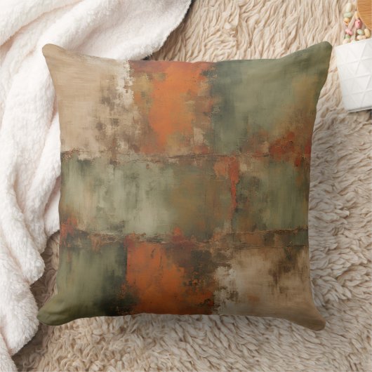 Olive Sage Orange Rust Beige Abstract クッション (ブランケット)