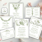 Olive Sage Toile de Jouy Cherub Save the Date Card セーブザデート