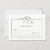 Olive Sage Toile de Jouy Cherub Wedding RSVP Card (正面)