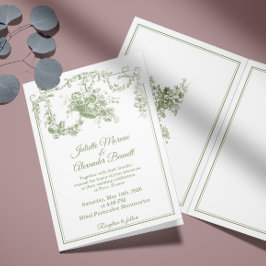Olive Sage Toile de Jouy Paris Wedding Invitation 招待状