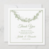 Olive Sage Toile de Jouy Wedding Thank You Card サンキューカード (正面)