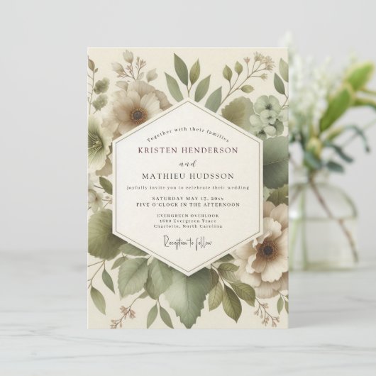 Olive Serene Foliage Wedding 招待状 (スタンド正面)