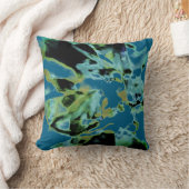 Olive Teal Black on Blue Abstract Floral Design クッション (ブランケット)