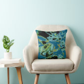 Olive Teal Black on Blue Abstract Floral Design クッション (椅子)