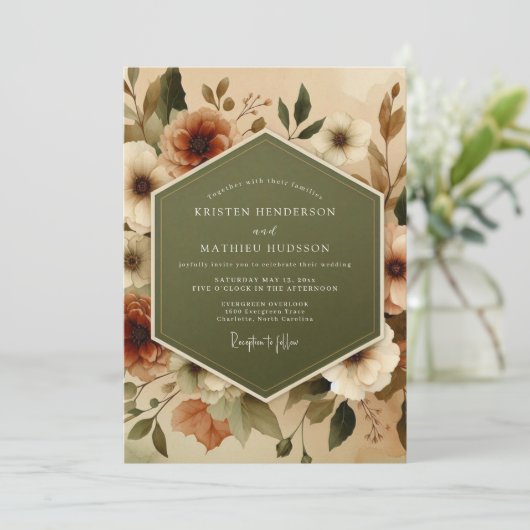 Olive Terracotta Autumnal Wedding 招待状 (スタンド正面)