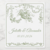 Olive Toile de Jouy Wedding Bottle Label  ワインラベル (シングルラベル)
