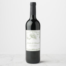 Olive Toile de Jouy Wedding Bottle Label ワインラベル