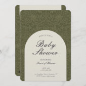 Olive Traditional Floral Arts and Crafts Shower 招待状 (正面/裏面)