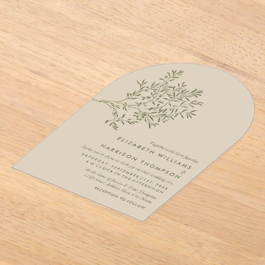 Olive Tree Branch, Rustic & Minimalistic Wedding アクリル招待状 (レイダウン)