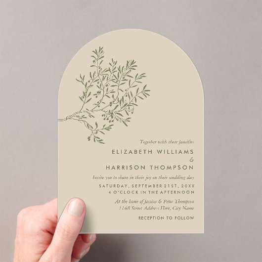 Olive Tree Branch, Rustic & Minimalistic Wedding アクリル招待状 (インサイチュ (ポータブル))