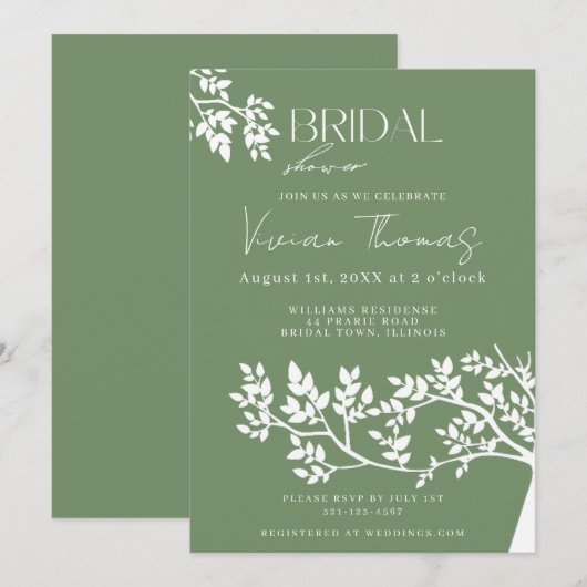 Olive Tree Mediterranean Bridal Shower 招待状 (正面/裏面)