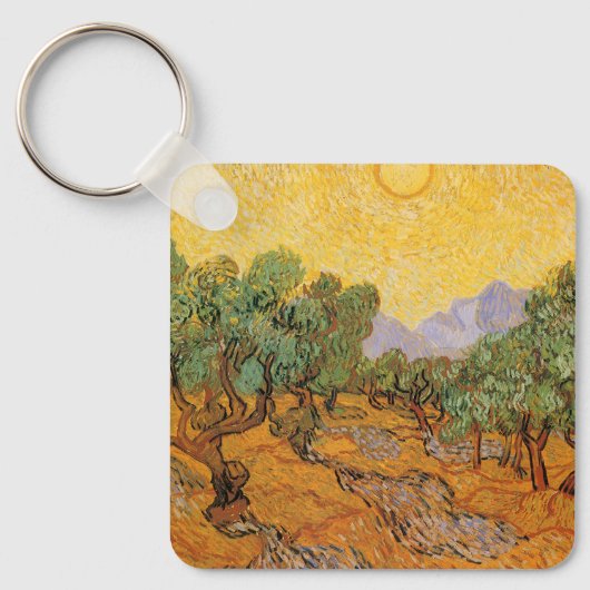 Olive Trees, Yellow Sky and Sun, Vincent van Gogh キーホルダー (正面)