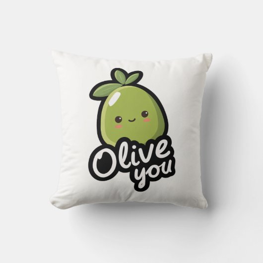 Olive You – Cute Kawaii Olive Pun Design クッション (正面)
