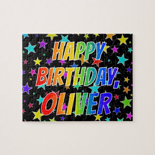 "OLIVER"名、おもしろい"ハッピーバースデー" ジグソーパズル (横)
