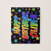"OLIVER"名、おもしろい"ハッピーバースデー" ジグソーパズル (縦)
