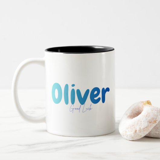 Oliver Name Gift - Good Luck - Personalized Design ツートーンマグカップ (ドーナツ)
