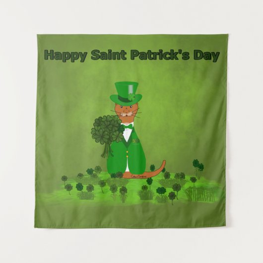 Oliver The Otter Picking Shamrocks – 聖パトリック タペストリー (正面)