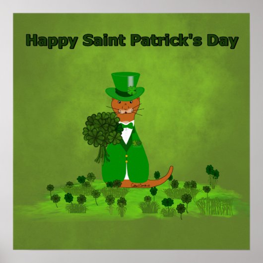 Oliver The Otter Picking Shamrocks- Saint Patrick ポスター (正面)