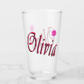 Oliviaの名前のロゴとバラ、 タンブラーグラス (正面)