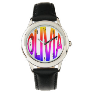 Olivia女の子の名前カラフル子供が見る 腕時計