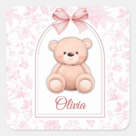 Olivia | オリジナル ピンクのテディベアの保育園デザイン スクエアシール