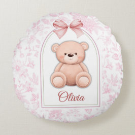 Olivia | オリジナル ピンクのテディベアの保育園デザイン ラウンドクッション