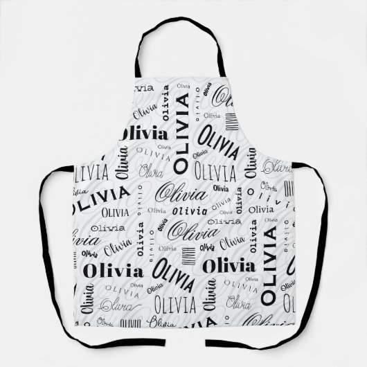 Olivia オリビア 名入れ ブラック ホワイト エプロン (正面)
