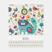 OLIVIA – ガールズネームギフト – COZYフォークアートCAT フリースブランケット (正面)