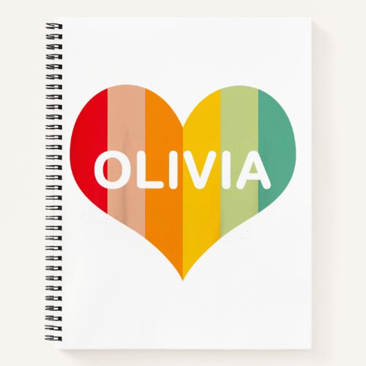 Olivia レトロ ヴィンテージ ハート 名前 ノートブック (正面)