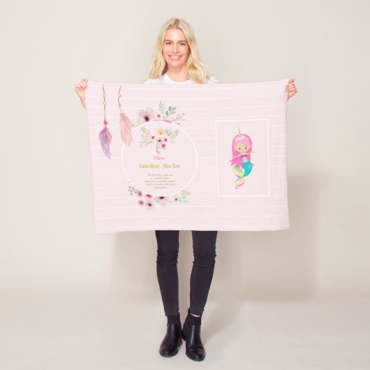 OLIVIA – 女の子の名前の意味ギフト – Mermaid Unicorn フリースブランケット (インサイチュ)