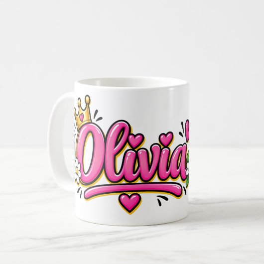 Olivia Coffee Mug, Personalized Olivia Name Cup コーヒーマグカップ (正面左)
