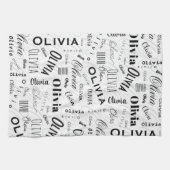 Olivia Custom Name Black White キッチンタオル (横)