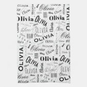Olivia Custom Name Black White  キッチンタオル (縦)