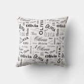 Olivia Custom Name Black White  クッション (裏面)