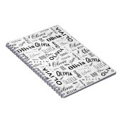 Olivia Custom Name Black White  ノートブック (右側)