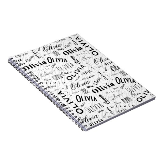 Olivia Custom Name Black White  ノートブック (右側)