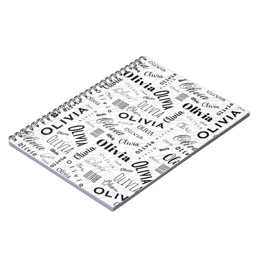 Olivia Custom Name Black White  ノートブック (左側)