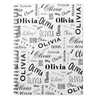 Olivia Custom Name Black White ノートブック