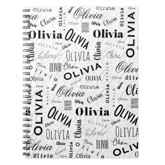 Olivia Custom Name Black White  ノートブック (正面)