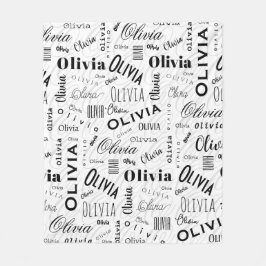 Olivia Custom Name Black White  フリースブランケット