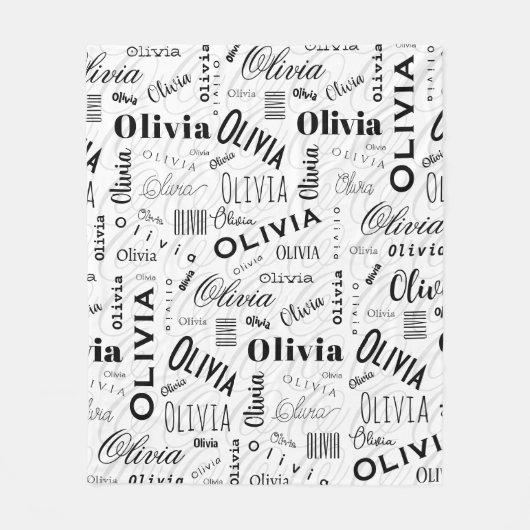 Olivia Custom Name Black White  フリースブランケット (正面)
