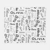 Olivia Custom Name Black White  フリースブランケット (正面(横))