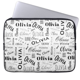 Olivia Custom Name Black White  ラップトップスリーブ