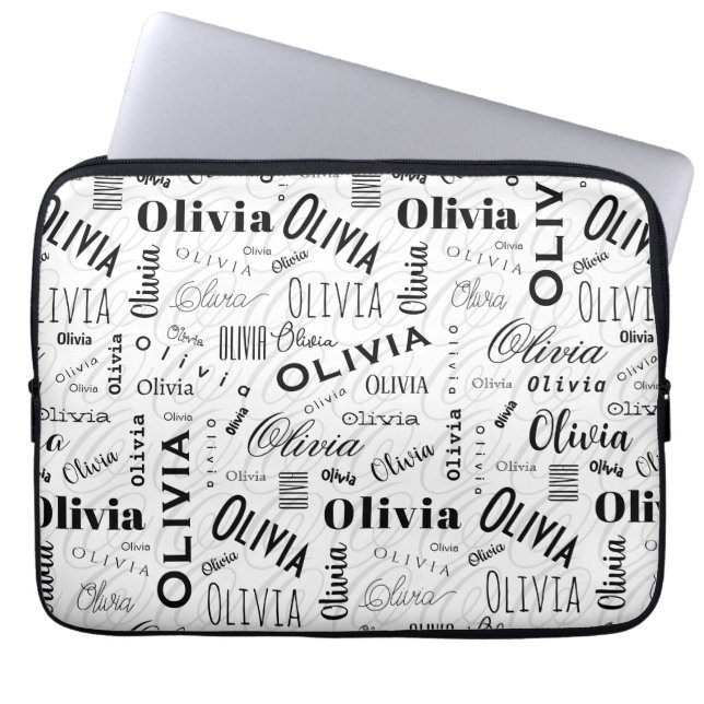 Olivia Custom Name Black White  ラップトップスリーブ (正面)