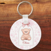 Olivia | Custom Pink Teddy Bear Nursery Design キーホルダー (正面)