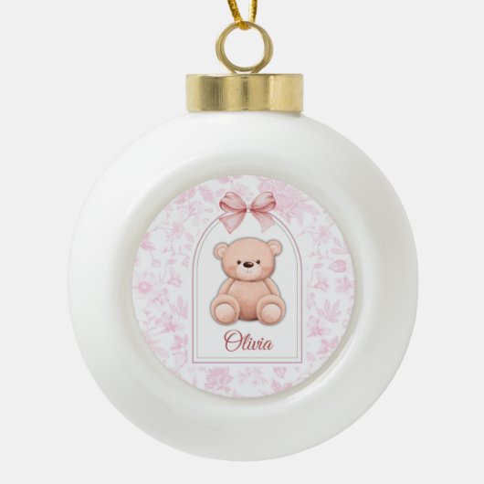 Olivia | Custom Pink Teddy Bear Nursery Design  セラミックボールオーナメント (正面)